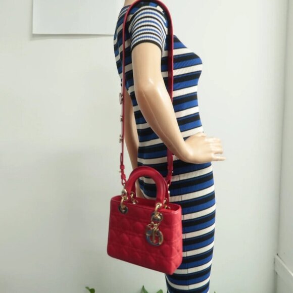 100% Authentic DIOR Lady Red leather Satchel Bag - Picture 12 of 12